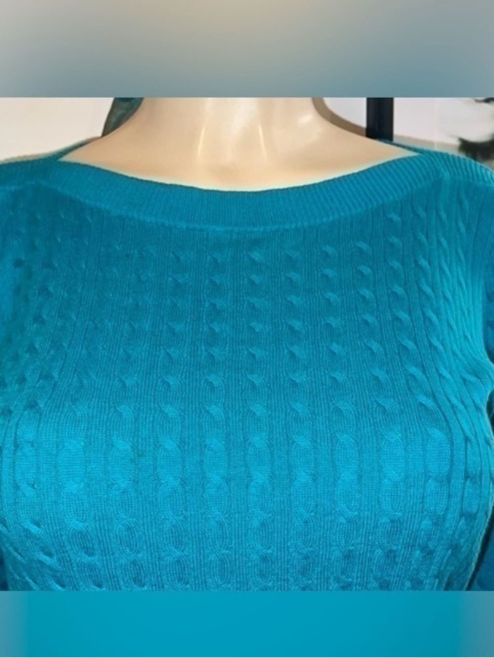 Tommy Hilfiger Turquoise Cable Knit Pima Cotton Sweater Top Size S/P - Picture 4 of 9